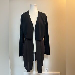 COS Black Layered Cardigan Sheer Mesh Bottom Open Front Minimalist Chic